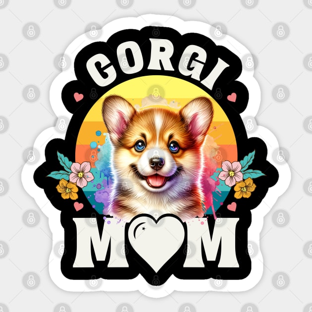 Colorful Corgi Mom Retro Sunset Dog Lover Mother's Day Sticker by JJDezigns